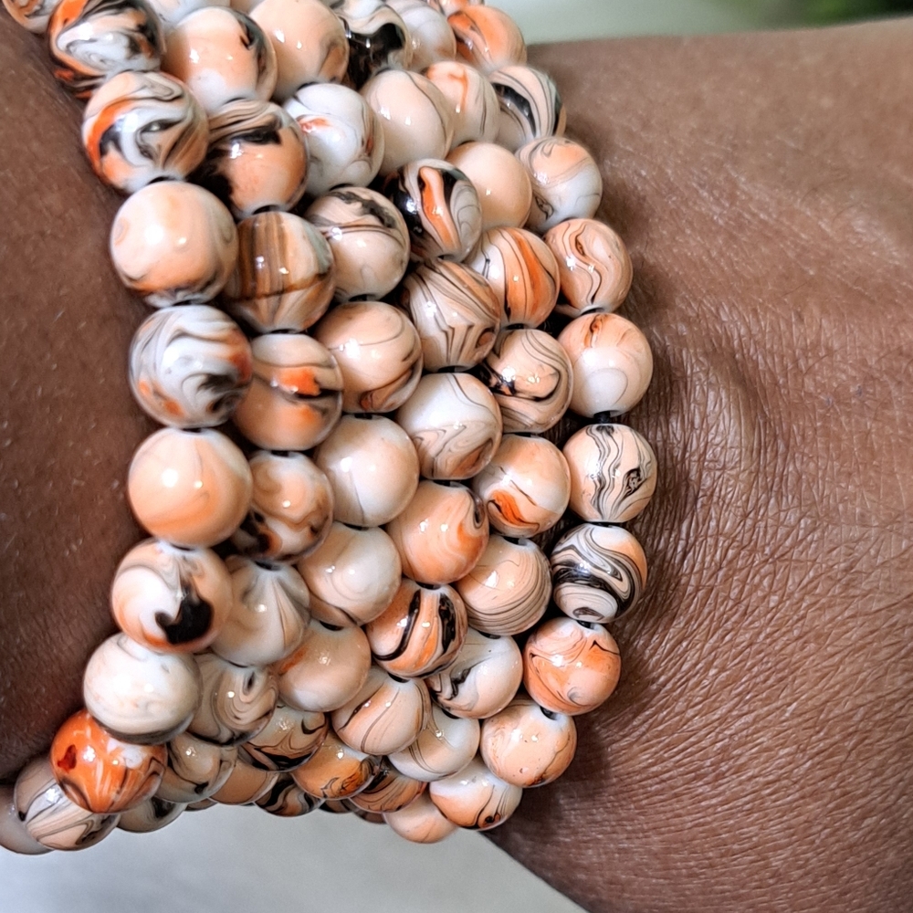 Stretch bracelets ( set of 6 ) Tan Orange Beige and Black New without tags. - Picture 2 of 5